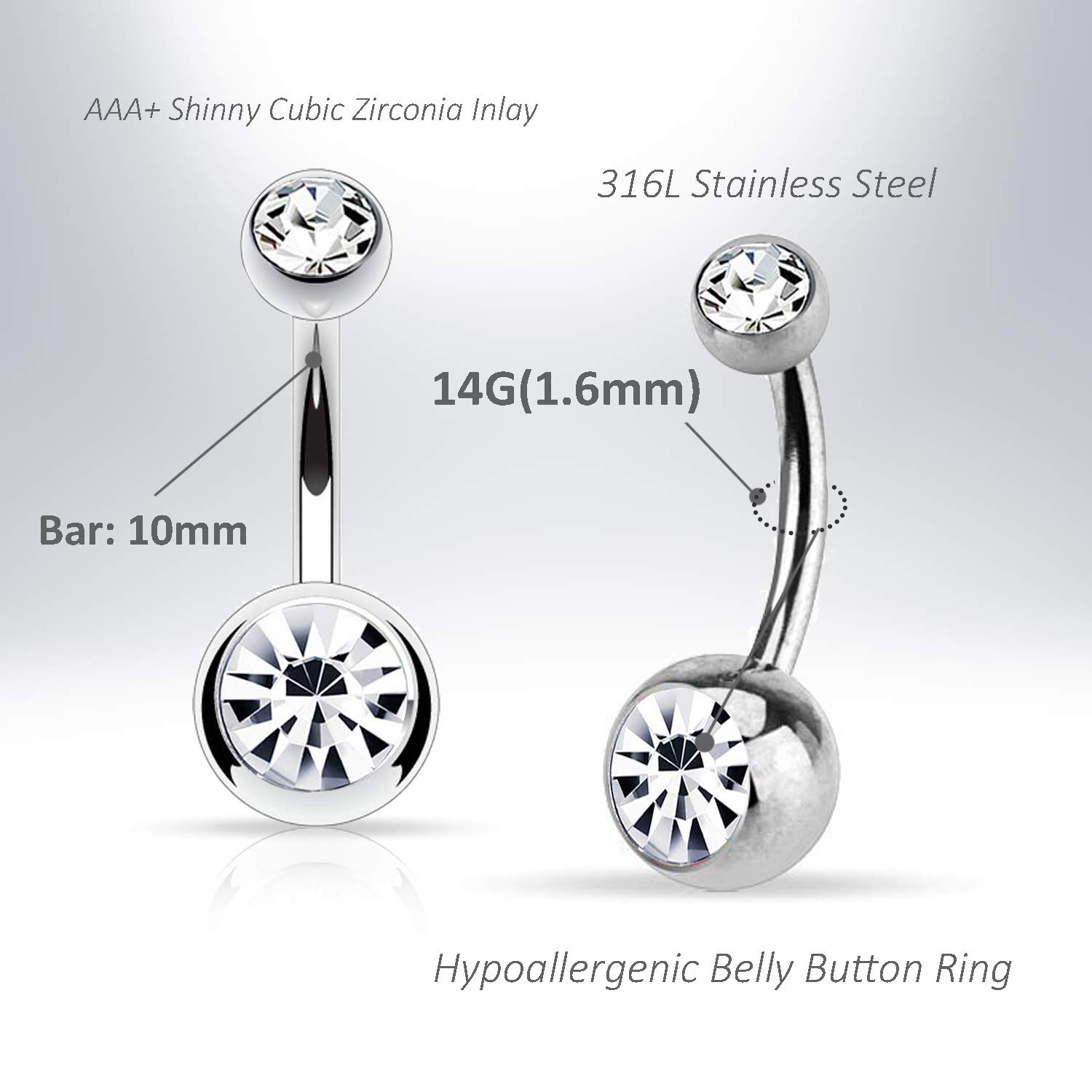 3 Stars Dangle Hypoallergenic Surgical Steel Rhodium Plated 14G 3/8 Bar