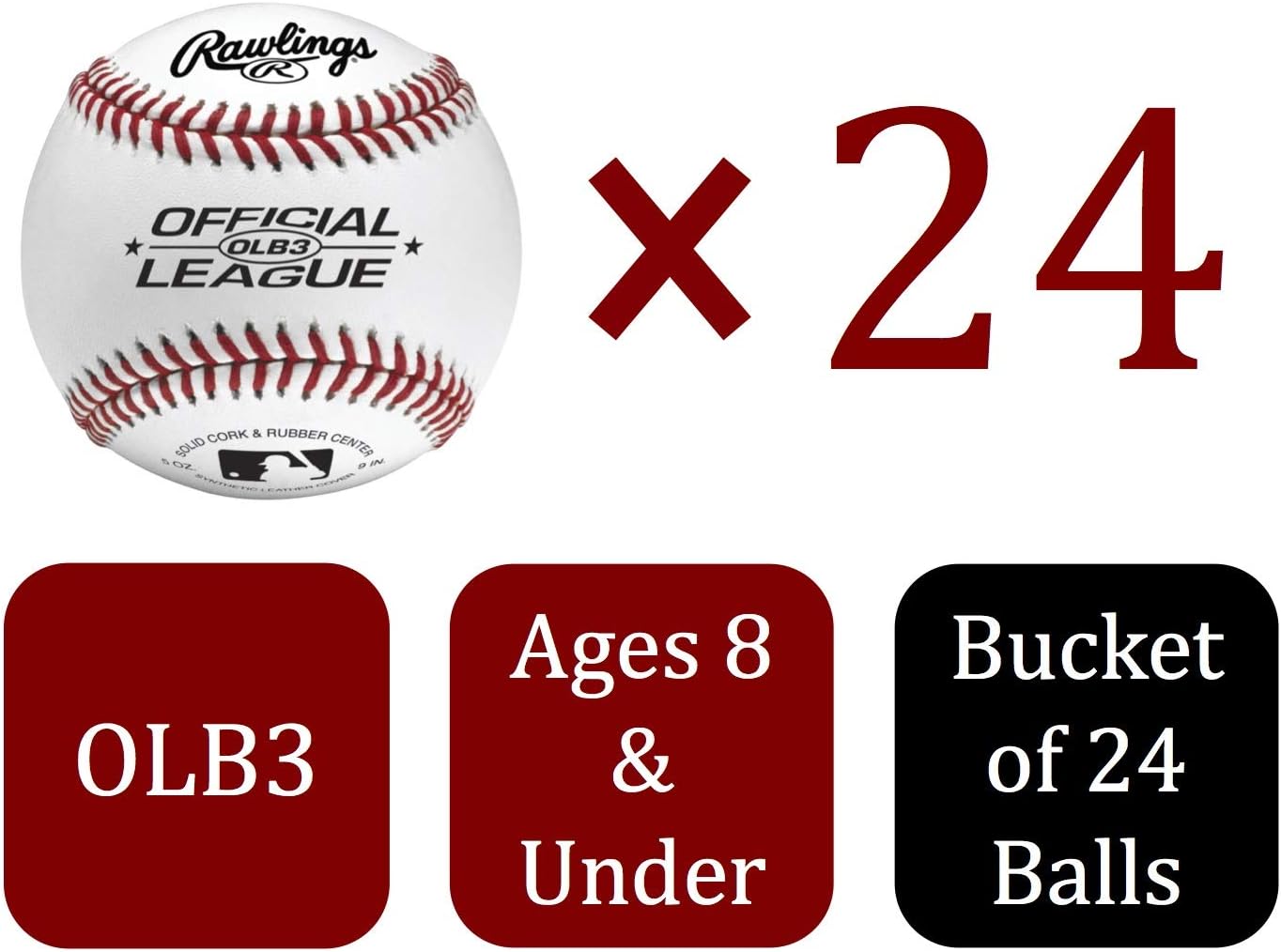Rawlings Official League Recreational Grade OLB3/R8U Baseballs, Bucket of 24 Balls, OLB3BUCK24: Sports & Outdoors