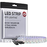 BTF-LIGHTING WS2812B LED Strip IC RGB 2.7mm 0807SMD DC5V 3.2FT 160LED/m | Individually Addressable UL Listed Ultra Narrow 160Pixels/m for Home DIY Decoration IP30 (No Adapter or Controller)