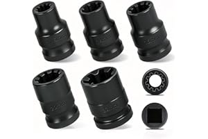 Brake Caliper Socket Set Compatible with VW VAG, 5PCS Caliper Tool 1/2" Square Drive 7pt. Small Large 7pt.x 22mm&14mm, 10pt.x