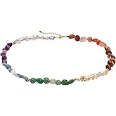 Lightock Reiki 7 Chakra Necklace Colorful Irregular Tumbled Stones Beaded Necklaces for Women Yoga Meditation Spiritual Jewelry