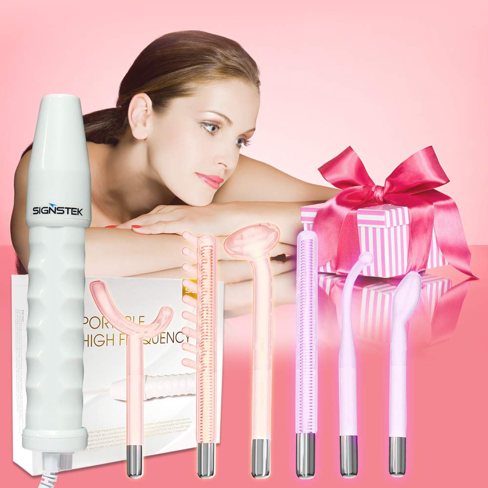 Signstek High Frequency Skin Therapy Machine with 6 Neon & Argon Wands for Acne Treatment, Skin Tightening and Wrinkle Reducing: Beauty