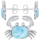 Beaux Bijoux Sterling Silver Larimar Blue Earrings for Women - Natural Larimar Jewelry - Sea Animal Design - Crab Turtle Octopus Fish - Blue Larimar Stones - Unique Blue Jewelry - Larimar Earrings
