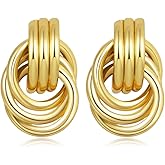 Fxiqini Gold Knot Earrings Geometric Drop Dangle Earrings Chunky Statement Earrings for Women Jewelry Gifts Gold Silver Tone