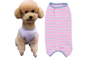KUKASTER PET Dog’s Recovery Suit Post Surgery Shirt for Puppy, Wound Protective Clothes for Little Animals(Pink Blue Stripe-xs)
