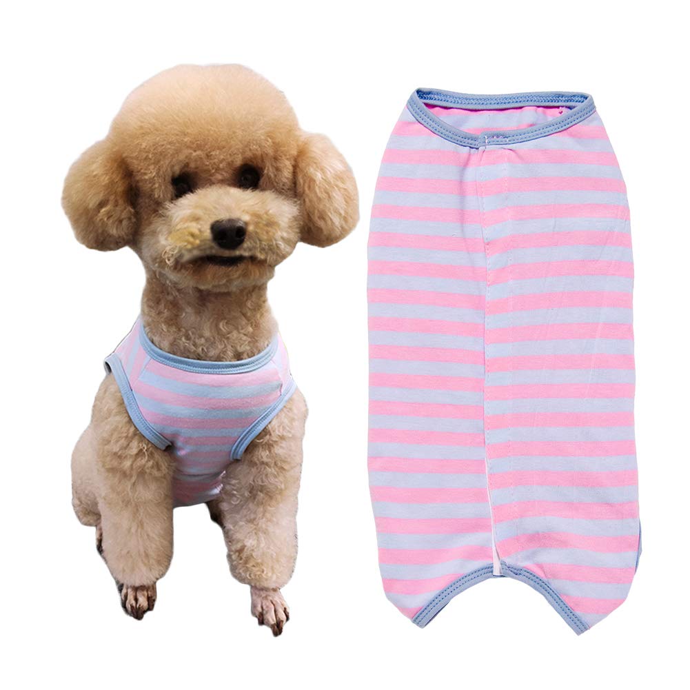 Dog’s Recovery Suit Post Surgery Shirt for Puppy, Wound Protective Clothes for Little Animals(Pink Blue Stripe-XL)