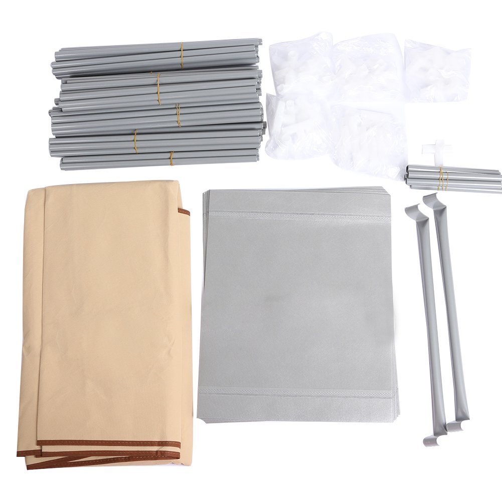 ONEGOL Portable Clothes Closet Non-woven Fabric Wardrobe Double Rod Storage Organizer with Shelves (Beige)