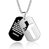 ZRAY Dog Tag Necklace for Men Bible Verse Cross Pendant Stainless Steel Chain 24inch Inspirational Christian Jewelry Meaningful Religious Gift for Boys