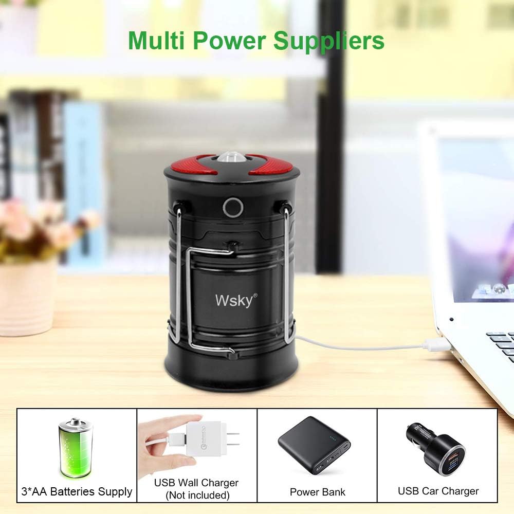 Wsky Led Camping Lantern Rechargeable - Hight Lumen - Best Lantern Flashlight Light, Rechargeable, 4 Modes, Water Resistant Light - Best Camping, Outdoor, Emergency Flashlights Lanterns: Sports & Outdoors