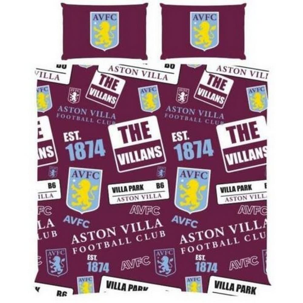 AVFC Double Duvet Football Club Patch Bedding Cover Set, Multicoloured, 200 x 200 cm