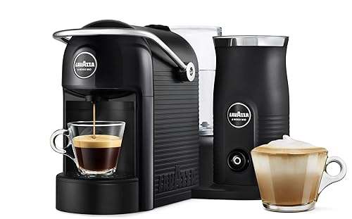 Lavazza, A Modo Mio Jolie & Milk EVO Coffee Machine Made from 33% Recycled Plastic, with Integrated Milk Frother and Removable Grid, Compatible with A Modo Mio Pods, 1250 W, 220–240 V, 50–60 Hz, Black