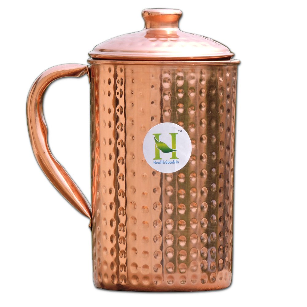 Pure Copper Hammered Water Jug Copper Pitcher for Ayurveda Health