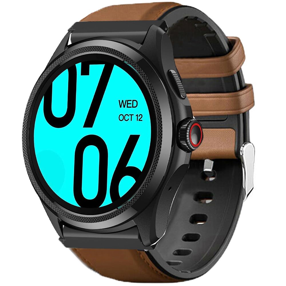Blueshaweu Compatible for Ticwatch Pro 5 Smartwatch Bands, 24mm Leather Silicone Breathable Replacement Smartwatch Strap Wristband Compatible with Ticwatch Pro 5 Android Smartwatch (Brown)