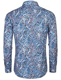 COOFANDY Camisa de vestir floral para hombre, ajustada, informal, con estampado de cachemira, manga larga, botones hacia abajo