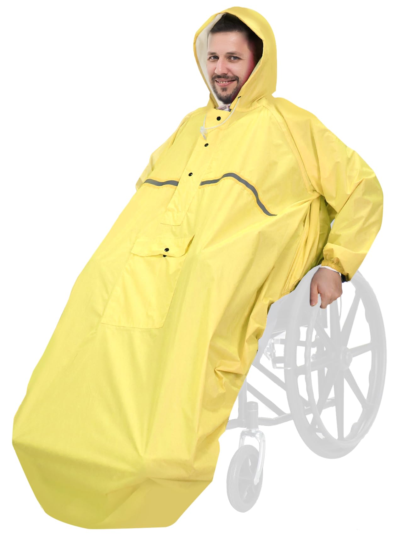ANYOO Waterproof Wheelchair Poncho Cover with Sleeves, Lightweight Rain Poncho Cape Shield with Elastics Provide Dry Protection for Wheelchairs, Unisex, Yellow, One Size