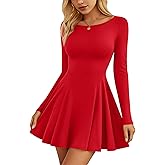 JoyMotion Women's Long Sleeve Mini Dress Boat Neck Pleated A Line High Waist Corset Short Party Club Dress for Night Out