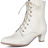 Cozivwaiy Women Vintage Victorian Boots 70s Lace up Ankle Boots Mid Heel Witch Granny Booties Costume Shoes Cone Heel Zipper Almond Toe