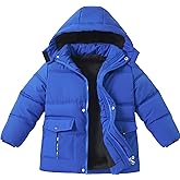 UVIPC 6-12 Years Boys Winter Coat Kids Warm Jacket Wind Water-Resistant Puffy Coats Outwear Toddler Hood Fleece Inner