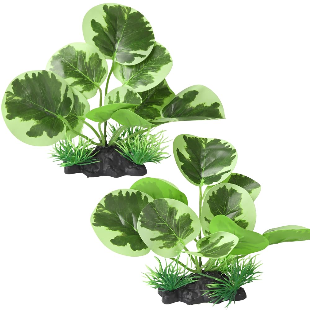 BEGONDIS 2-Pack Artificial Oval-Leaved Green Water Plants for Aquarium – Realistic Fish Tank Decoration (Style-2)