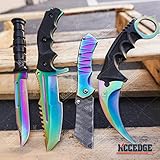 KCCEDGE 4PC COMBO CSGO Tactical Fixed Blade Knife Set - Karambit, Huntsman, Combat Knife, Cleaver Pocket Knife