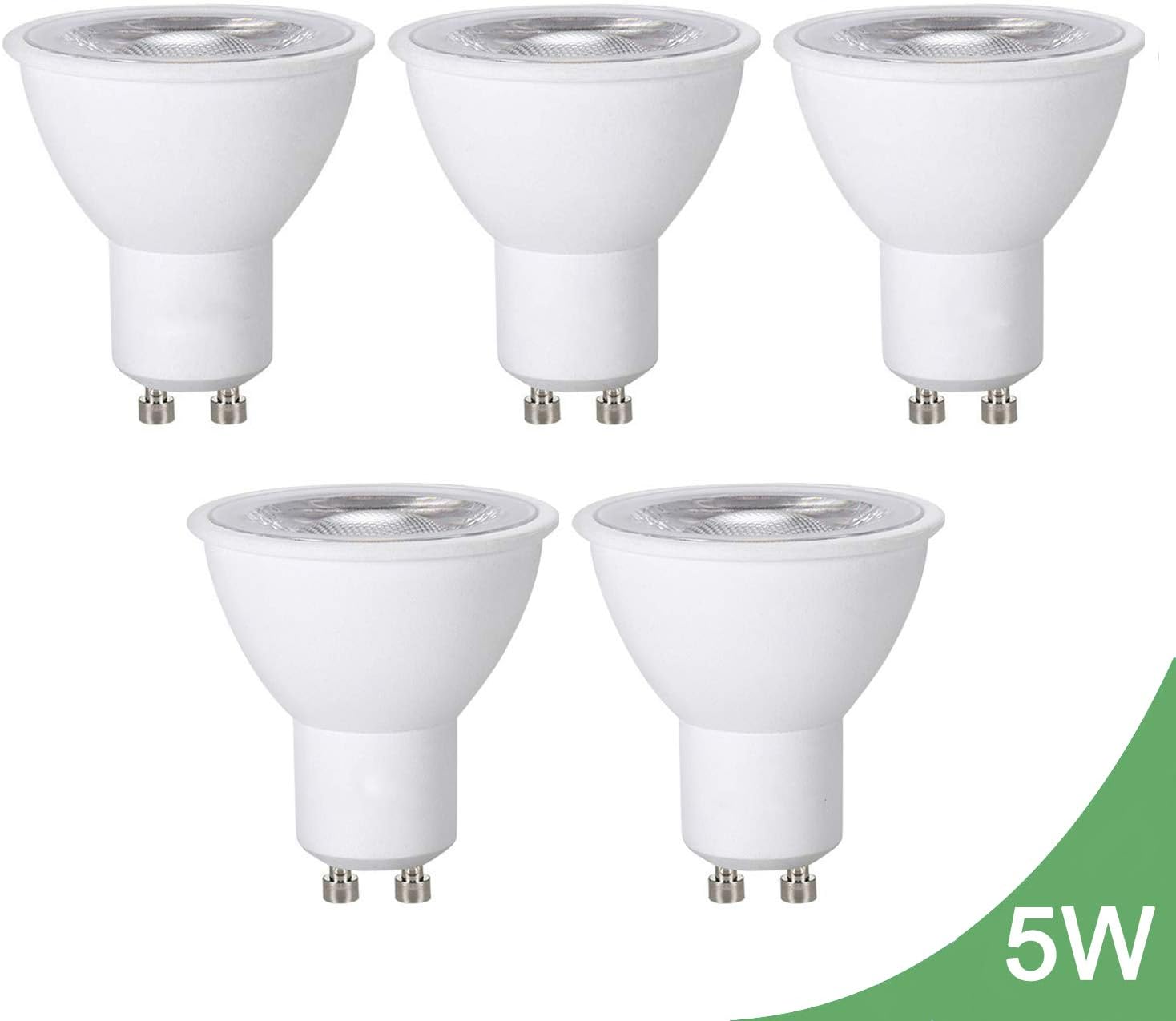 BESLAM LED Light Bulb GU10 5W, 350LM LED Bright Spot Lights Equivalent to 40W Halogen Light Bulbs, 3000K Warm White Energy Saving for Kitchens, Bedrooms, Ceilings(Non-Dimmable), Pack of 5