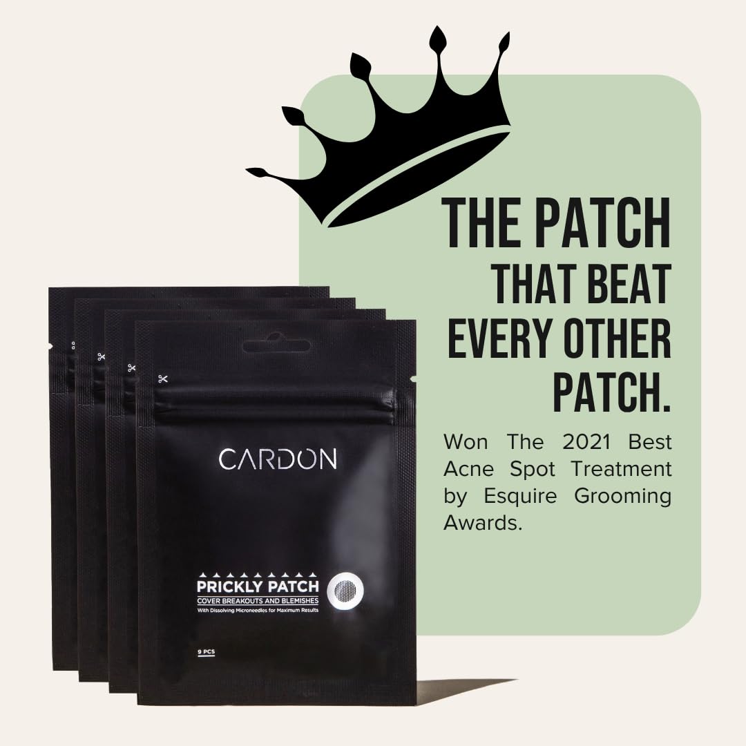 Cardon Microneedle Patches - Microdart Acne Patch with Salicylic Acid, Niacinamide & Hyaluronic Acid - Korean Pimple Patches to treat Zits, Blackheads, Blemishes, Razor Bumps, Ingrown Hair - (9 count)