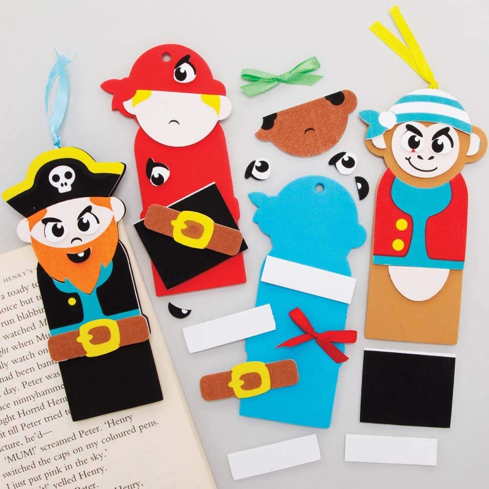 Baker Ross FE317 Pirate Bookmark Kits - Pack of 6, Make Your Own Book Mark for Creative Arts and Crafts Projects, and Learning to Read