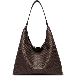 Woven Textured Vegan Leather Hobo Tote Bag Large Slouchy Purse for Women | Trendy work handbag with magnetic closure and inte