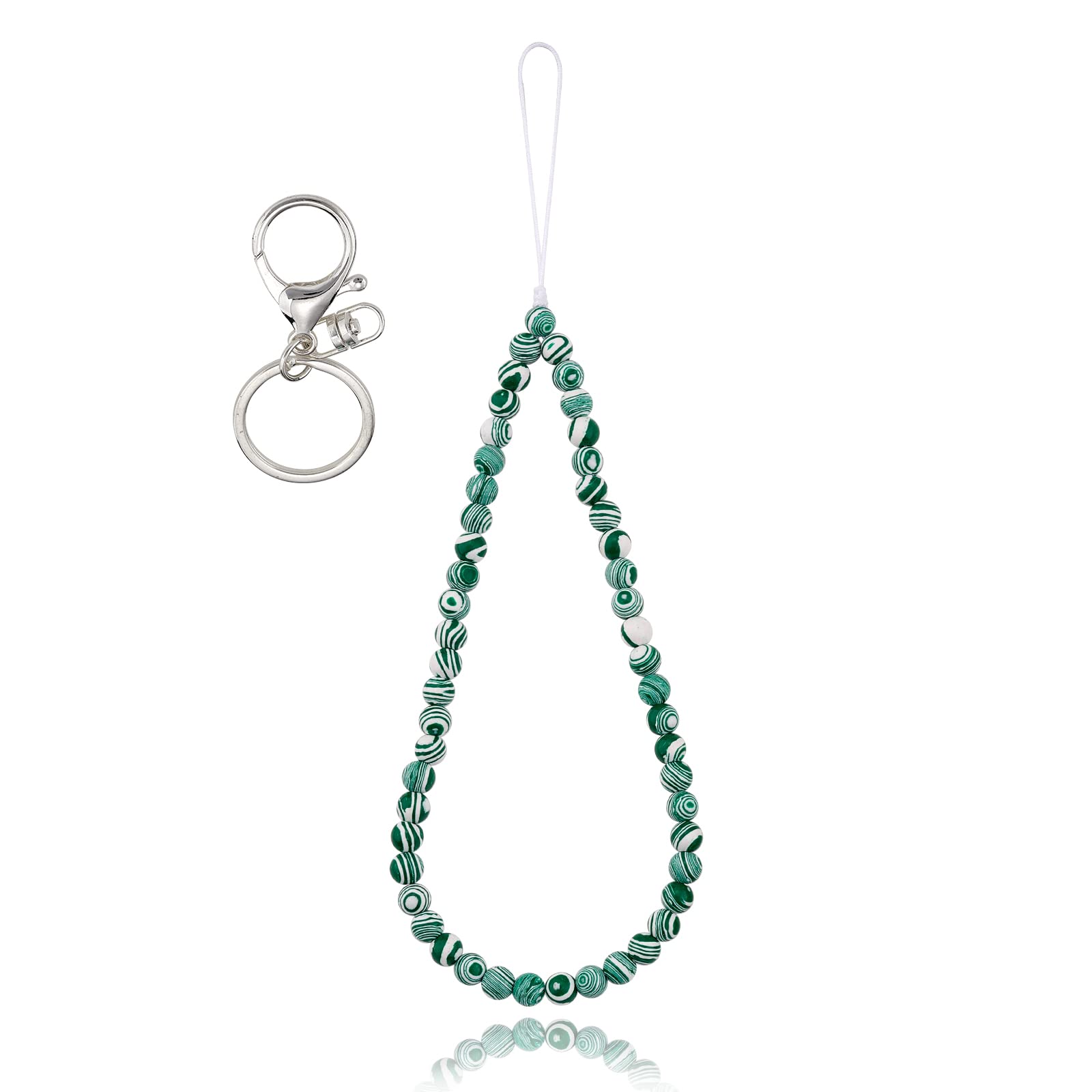 BEEFLYING Synthetic Malachite Gemstone Phone Lanyard Wrist Straps Stone Beaded Phone Charms Handmade Anti-Lost Lanyard String for Keychain Hanging Accessories