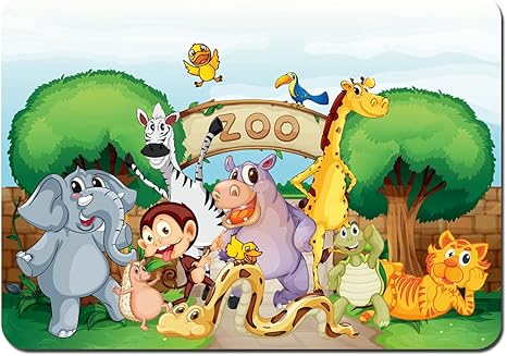 Amazon 滑り止めラグバスマット イラスト動物園動物美しい自然 快適な豪華なマイクロファイバー吸収性バスルームフロアラグウォッシャブル 60x40cm 床保護マット チェアマット オンライン通販