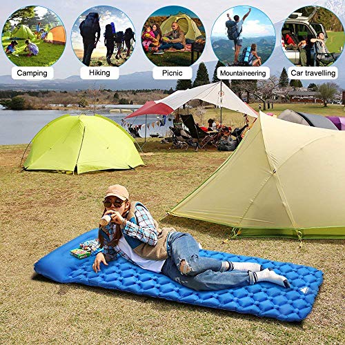 Evoland Camping Sleeping Pad with Pillow, Self Inflating Sleeping Pad for Camping, Backpacking, Hiking, Lightweight, Waterproof, Compact, Durable, Storage Bag Included (Blue)