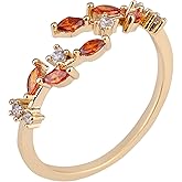 Mikovivi Cubic Zirconia Leaf Rings for Women, Delicate Adjustable Leaf Shape Open Ring with Jewelry Box Ideal Jewelry Gifts for Birthday Mother's Day Valentine's Day (Orange Red)