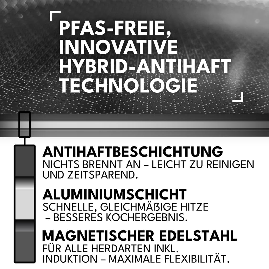 Onyx Cookware Bratpfanne 28 cm | Beschichtete Pfanne Induktion | Für alle Herdarten | Kratzfeste Antihaft-Oberfläche | 3-Schicht Edelstahl/Aluminium | Ofenfest bis 260°C | PFAS-frei 3