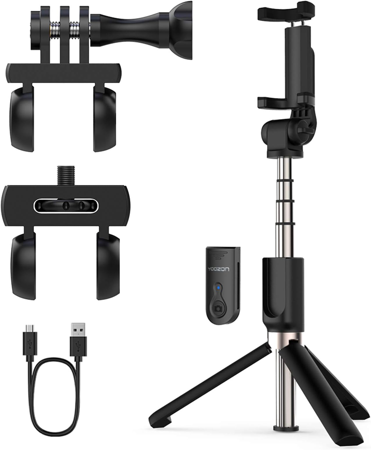 Yoozon Upgraded Selfie Stick Tripod Bluetooth, Phone & Camera Tripod Selfie Stick with Wireless Remote Shutter for Gopro,Action Cameras, iPhone Xs MAX/XR/XS/X/Galaxy S9 Plus and More (Black-Black)