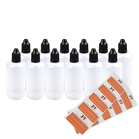 Liquid-Flaschen 10 x 100ml - Kunststoffflaschen aus weichem PE (weiß/transparent/schwarzer Deckel) - mit Kindersicherung inkl