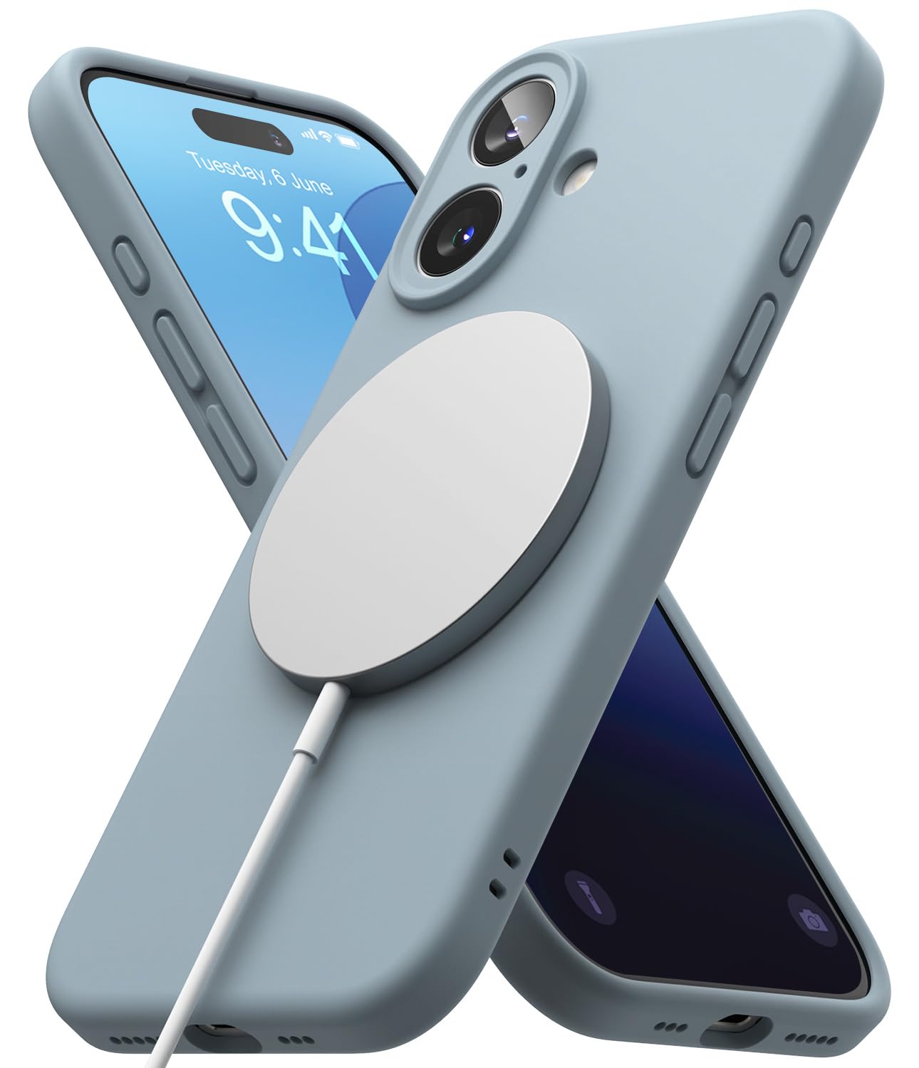 Ringke Silicone Magnetic [Compatible with MagSafe] for iPhone 16 Case, Soft Feel Coating Anti-Scratch Slim Lightweight Protective Phone Cover for Magnetic Charger/Accessories - Blue