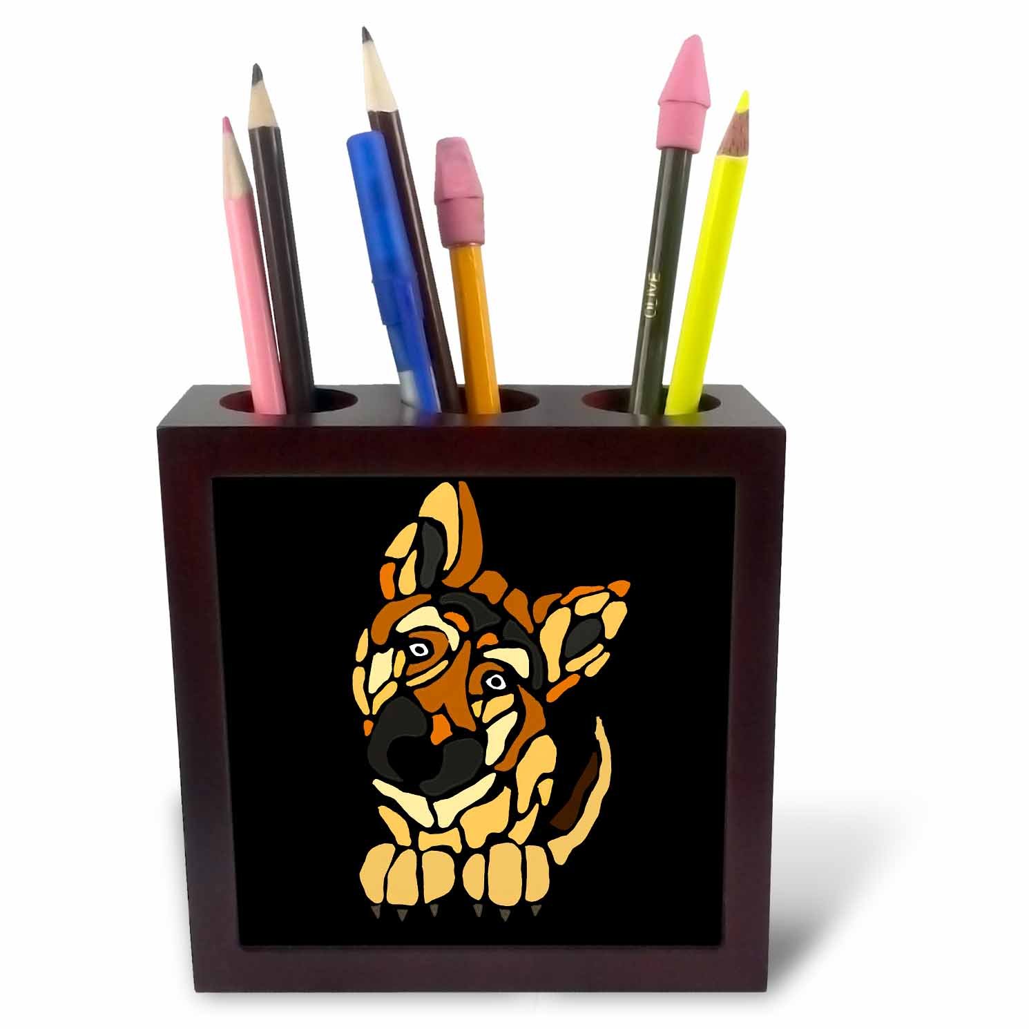 3dRose ph_251935_1 5-Inch "Funny Cool German Shepherd Dog Art Abstract" Tile Pen Holder