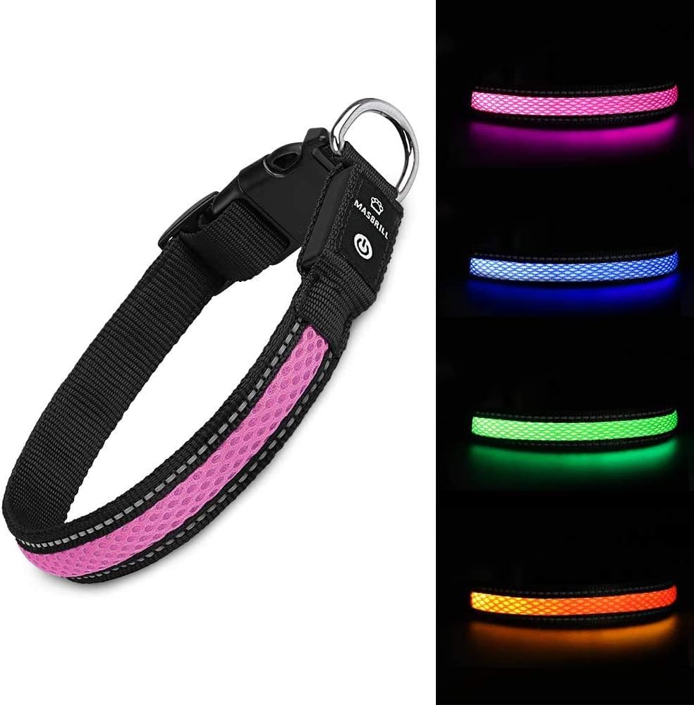 MASBRILL LED Dog Collar Rechargeable Waterproof Light Up Dog Collar