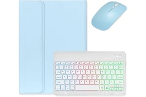 kaidisen Backlit Keyboard for Galaxy Tab S9 11 inch/Tab S9 FE 10.9 inch/Tab S8 11 inch/Tab S7 11" Keyboard Case with Mouse, Detachable Backlight Color Keyboard Case,Light Blue+White