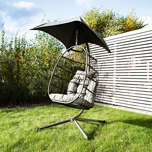 Hoberg Hängesessel mit Gestell und Kissen | abnehmbares Sonnendach | belastbar bis 120 kg | faltbar | In- und Outdoor… – Bild 5