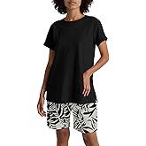 Ulovmi 2 Piece Sets for Women Summer Lounge Short Sleeve Top Printed Shorts Matching Casual Loungewear