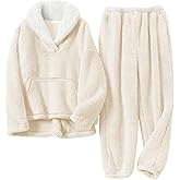 FSVABY Womens 2 Piece Fluffy Pajama Lounge Set Loose Pullover Pants Sleepwear with Pockets