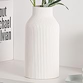 10 Inch White Ceramic Vase for Decor,Minimalist Modern Home Decorative Large Flower Vase for Pampas Grass,Bookshelf, Living Room, Shelf, Bedroom, Bathroom, Entryway Mantel Decor