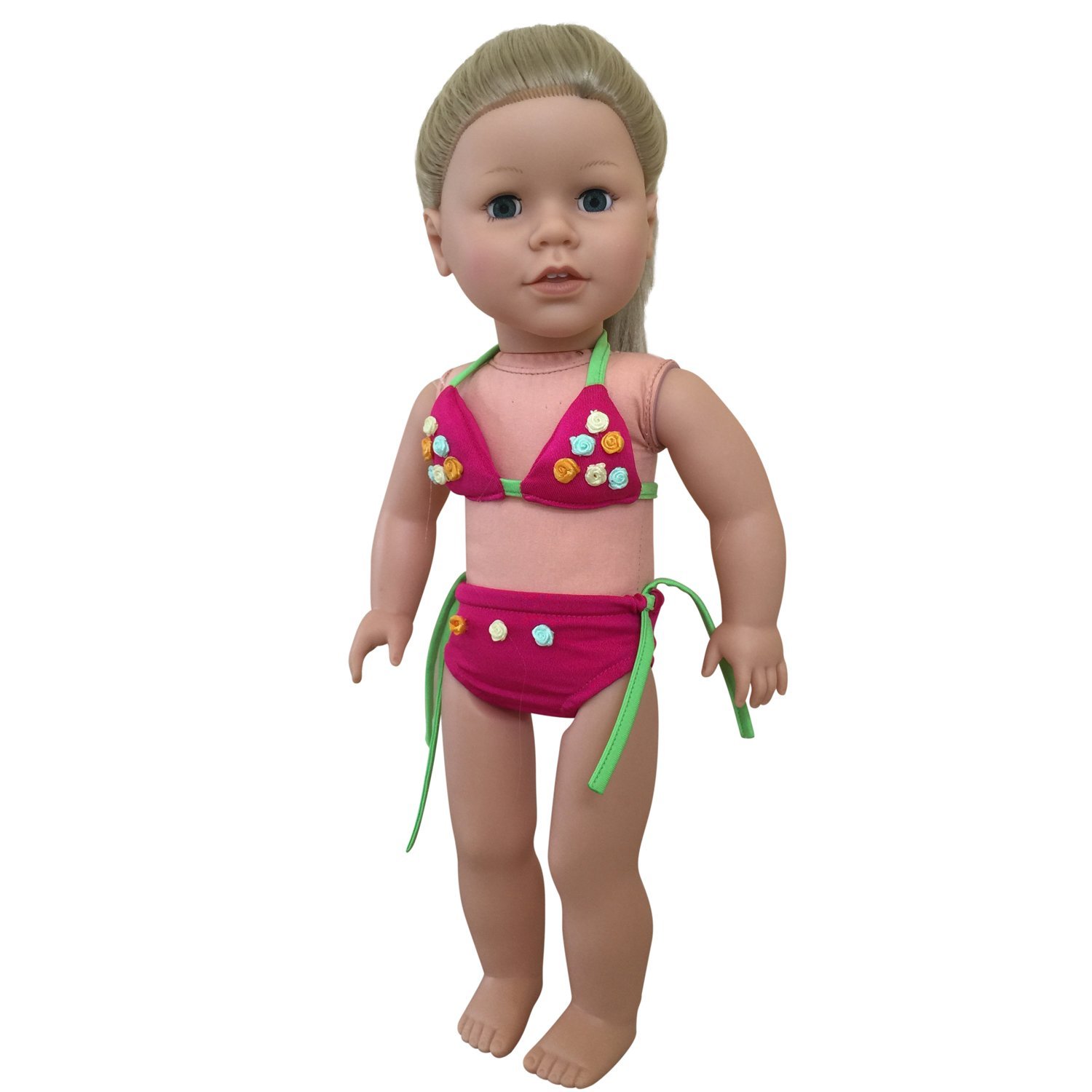 The New York Doll Collection Sweet Bikini Swim Set for Fashion Girl Dolls - Bikini With various Flowers Design Fits All 18 inch 46cm Dolls - Doll Bathing Clothes - Doll Accessories