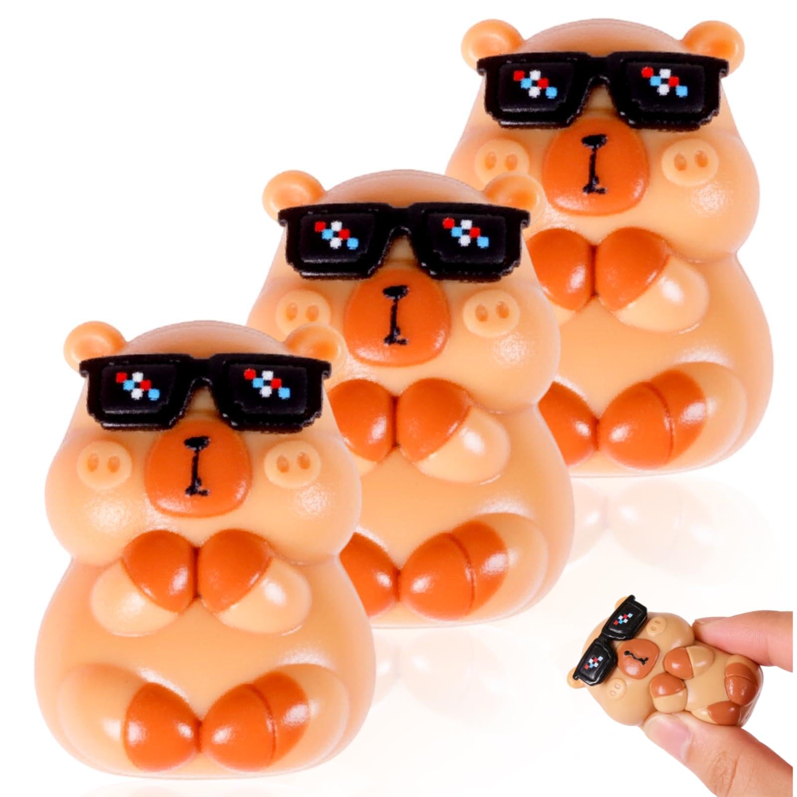 3 Pcs Stretchy Capybara Squishy, Fidget Toys Adults Sensory Stress Relief, Soft Capybara Toy Set, Animal Stress Ball Squeeze Ball
