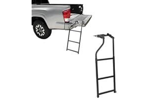 KUNCAIISH Universal Trucks Tailgate Ladder - Aluminum Pickup Truck Tailgate Ladder w/Anti-Slip Step, Adjustable Height Rear G