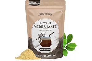 BREWEDELIXIR Yerba Mate Instant Tea, Sugar Free Pure Yerba Mate Extract Herbal Tea, Natural Clean Energy & Focus Boost, 4.23 oz (60 Servings)