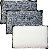 ZIMISI 3PCS Car Interior Scrubbing Sponges, 5.5"×3.9" Microfiber Auto Cleaning Applicator Pad, Detailing Scrub Sponge for Vehicle Leather Seat, Vinyl, Plastic, Upholstery (Grey/White)