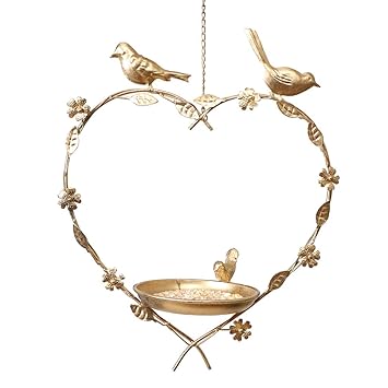 Vintage Hanging Gold Heart Shaped Bird Feeder Dish 50th Wedding