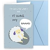 JYfeel Sorry Card – Funny “It Was My BAAAD” Apology Card with Cute Sheep, Blue Envelope & Gold Foil Seal, Im Sorry Gifts for Her Him, Giant Apology for Men Women Couples